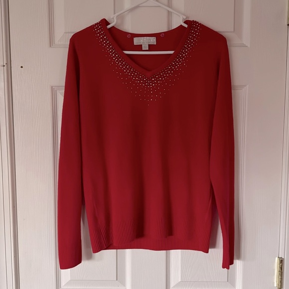 Carolyn Taylor Red w/Sparkles Sweater Christmas Holidays Parties Size L - Picture 1 of 7